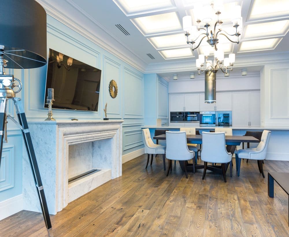 Finished hardwood floor in a premium interior space